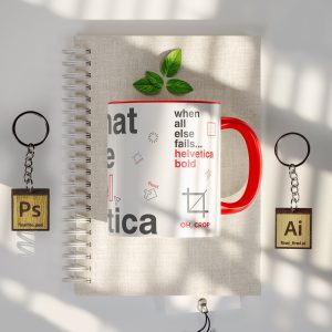 Coffee Mug and Wooden Engraved Adobe Photoshop and Adobe Illustrator Logo Keychains for Graphics Designer